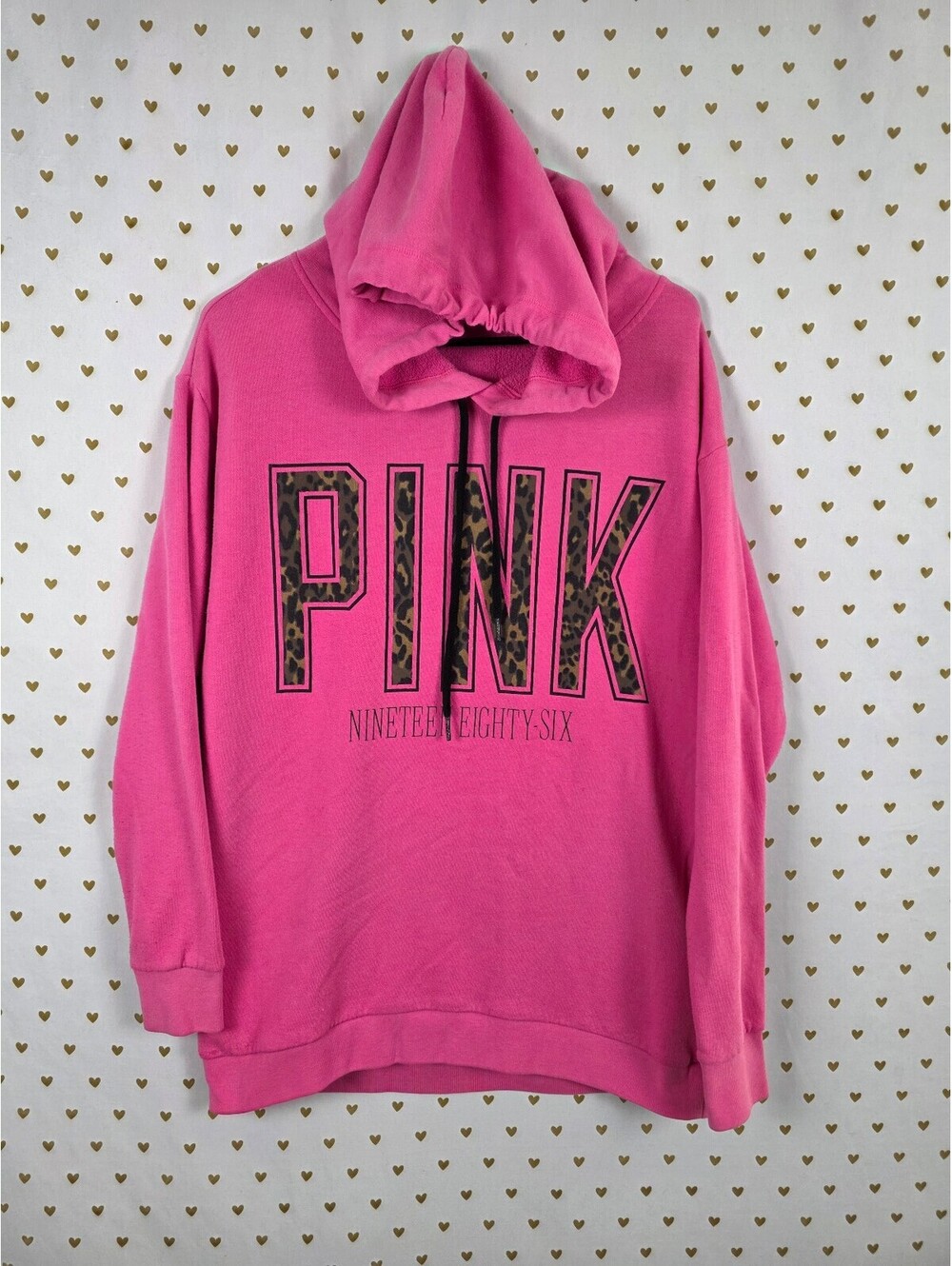 Victorias Secret Pink Leopard Cheetah Logo Oversized Hooded Sweater Shirt XS